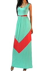 Belted Illusion Chevron Print Polyester Sleeveless Full Length Maxi Dress 
