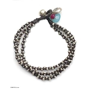 Chalcedony bracelet, 'Threefold Peace' by