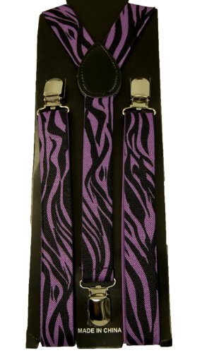 Men's Unisex Clip-on Braces Elastic &quot;Purple Zebra&quot; Suspender Y-shape Ajustable