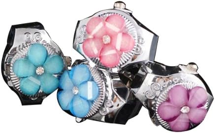 Coostyle 4 Psc Sky-blue Pink Purple Blue Crystal Flower Finger Ring Watches Lovely Cute Fashion Stainless Steel Metal Silver (With Gift Box) Round Dial Elasticity Mini Electronic Watch Quartz Watches