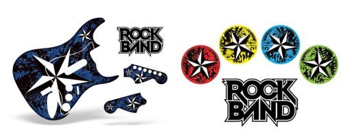 Rock Band Drum, Guitar Skin Combo, Fits Xbox 360 / PS3/2 Rockband - North Star Blue