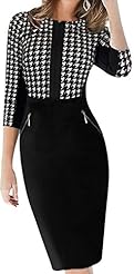 Houndstooth Print Vintage Illusion Cotton/Polyester/Spandex Evening Dress/Prom Dress/Party Dress/Wedding Dress 