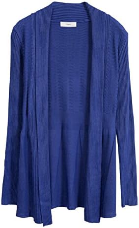 Mayuki Women's Cardigan Long Cut Ribbed Collar Knit Jacket One Size Blue