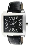 Peugeot Women's 706BK Silver-Tone Black Leather Strap Watch
