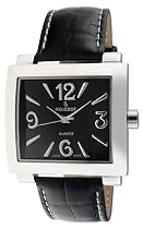 Peugeot Women's Silver-Tone Black Leather Strap Watch #706BK