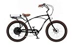 Pedego Black Comfort Cruiser Classic Electric Bike with Black Rims and Brown Balloon Tires