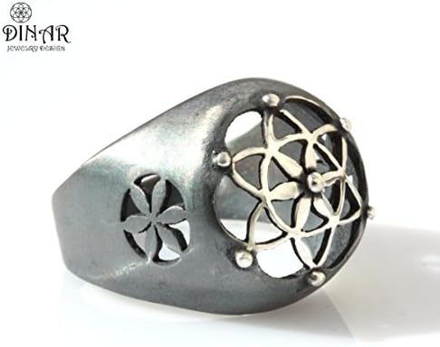 Statement ring Oxidized Sterling silver, Silver signet ring, oxidized sterling silver , floral design, star of david, handmade silver ring, wide flower ring, signet ring
