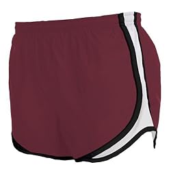 Maroon Dark Red and White jersey white side stripe sport velocity shorts elastic waist