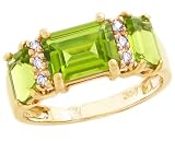 14K Yellow or White Gold Octagon Three-Stone Ring with Diamonds-Peridot-full, half sizes from 5-8.5