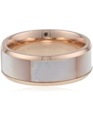 Ladys Stainless Steel with Mother-Of-Pearl Accents 18kt Rose Gold Plated Ring , Size 6