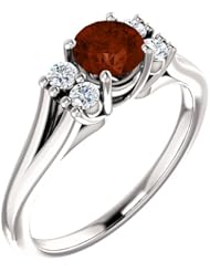 Platinum 5.00mm Round Cut Mozambique Garnet and Diamond Ring -- LIFETIME WARRANTY