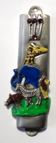 Pewter and Epoxy Mezuzah - Noah's Ark - Made with Swarovski Crystals - Comes with a Kosher Mezuzah Scroll