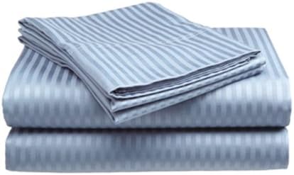 King Size Light Blue 300 Thread Count 100% Cotton Sateen Dobby Stripe DUVET SET- 3 PC