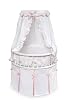 Badger Basket Elegance Round Baby Bassinet, White with White Waffle and Pink Trim