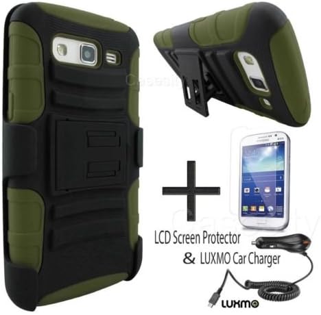 ARMY GREEN RUGGED HEAVY DUTY CASE W/ HOLSTER FOR SAMSUNG GALAXY GRAND 2 + Screen Protector & Car Charger [In Casesity Retail Packaging]