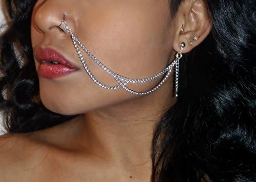 Adjustable Silver London bridge's ear to nose chain (No piercing's required)