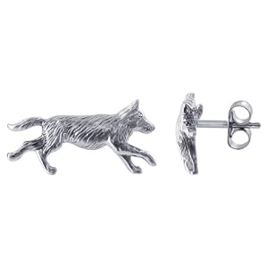 18 x 9 MM Wolf .925 Sterling Silver Stud Earrings with Post Back Finding