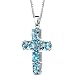 Radiant Glory: Sterling Silver Rhodium Finish 6.00 carats Oval Shape Swiss Blue Topaz CROSS Pendant with 18 inch Silver Necklace