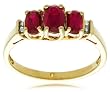 10k Yellow Gold July Birthstone 3-Stone Lab Created Ruby Ring w/ Diamond Accent, Size 7