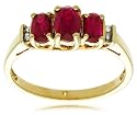 10k Yellow Gold July Birthstone 3-Stone Lab Created Ruby Ring w/ Diamond Accent, Size 7