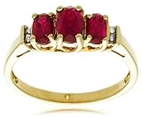 10k Yellow Gold July Birthstone 3-Stone Created Ruby with Diamond-Accent Ring, Size 7