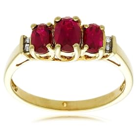 10k Yellow Gold July Birthstone 3-Stone Lab-Created Ruby Ring w  Diamond... by Amazon.com Collection