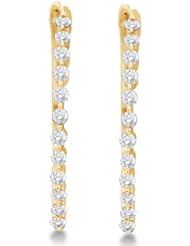 14K White Gold Channel Set Round Diamond Hoop Earrings - (1/2 cttw)