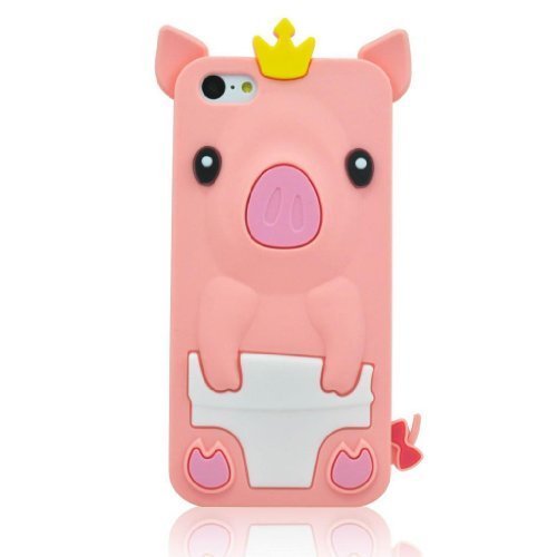 BYG pink 3D Pig Cartoon Animal Silicone Case Cover for Iphone 5c + Gift 1pcs Phone Radiation Protection Sticker