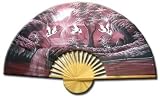 Medium 40 Folding Wall Fan -- Oriental Cranes -- Original Hand-painted Wall Art