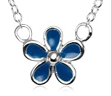 Sterling Silver Blue Enamel Children's Flower Pendant, 14