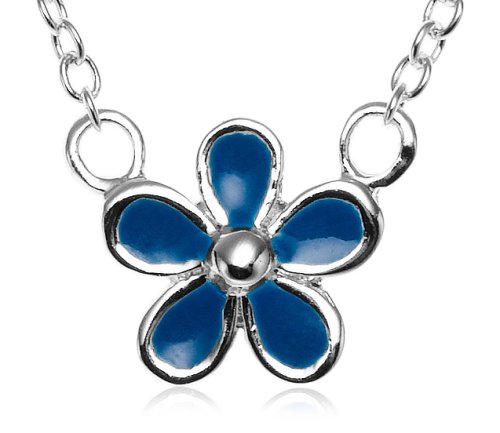 Sterling Silver Blue Enamel Children's Flower Pendant, 14