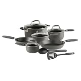 T-fal D914SC64 Flexi-Grip Hard Anodized Oven Safe Nonstick 12-Piece Cookware Set, Black