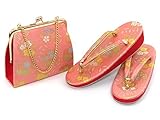 七五三着物　女の子　金襴生地の草履バッグセット【桃】　DZB103