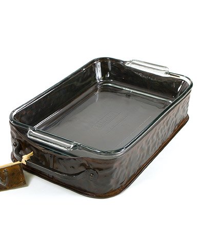 Large Hammered Rectangular Casserole with Glass Insert