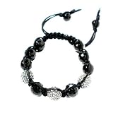 IMAGE OF Shamballa Bracelet 12mm Faceted Black Onyx with Three 12mm Gunmetal Black Diamond Crystal Pave Adjustable to Fit Everyone Handmade