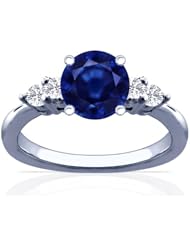 Platinum Round Cut Blue Sapphire Ring With Sidestones (GIA Certificate)