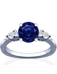 14K White Gold Round Cut Blue Sapphire Ring With Sidestones (GIA Certificate)
