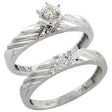 Sterling Silver 2-Piece Diamond Engagement Ring Set, w/ 0.08 Carat Brilliant Cut Diamonds, 1/8 in. (3.5mm) wide, Size 8.5