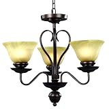 3 Light Tranditional Dining Room Chandelier with Amber Glass Globe