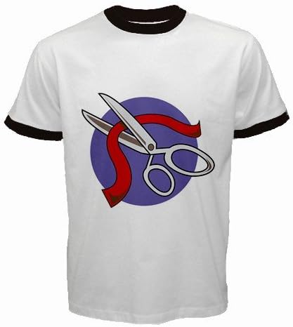 Men's Customized RIBBONS SCISSORS CUT CUTS CUTTING CEREMONY 100% Cotton White Ringer T-shirt