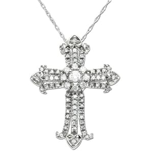14k White 1 2 Pt Diamond Cross Pendant