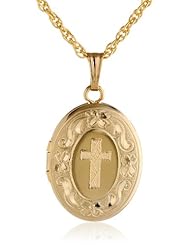 Yellow 14k Gold-Filled Engraved Cross Oval Locket Necklace, 18"