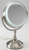 Fluorescent Lighted 10X to 1X Vanity Mirror in Satin Nickel