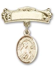 Gold Filled Baby Badge with St. Thomas More Charm and Arched Polished Badge Pin