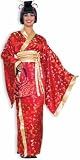 Elegant Adult Japanese Chinese Girl Outfit Asian Long Red Print Kimono Robe Dress Madame Butterfly Costume