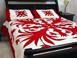 100% Cotton Fine Quality Needle Point Stitched Hawaiian Quilt (K) (RED) (Y27)