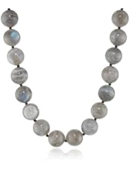 Sterling Silver 14mm Labradorite Beaded Necklace, 18"