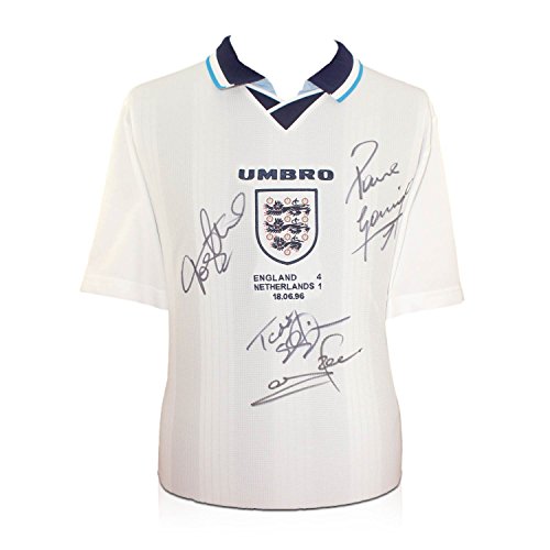England EM 1996 Trikot von Tony Adams, Paul Gascoigne, Stuart Pearce und Teddy Sheringham unterzeichnet