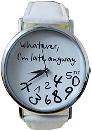 Datework 1PC Hot Women Leather Watch Letters watches (White)