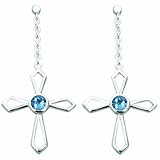 1.25 Ct.T.W. Genuine Round Swiss Blue Topaz in Pure Sterling Silver Cross Earrings